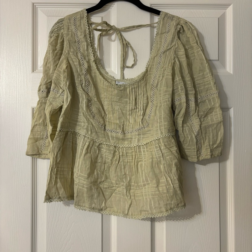 ASOS Design Scoop Neck Crochet Trim top, Sage Green size 2